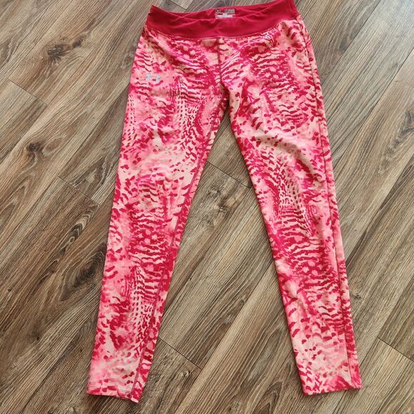 Under Armour Colorful‎ Leggings Youth XL YXL Girls Heat Gear Pink Cream Print - Picture 1 of 4